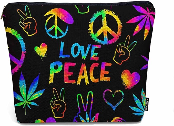 Makeup Bag For Purse Peace Love Symbol, Hippie Peace Love Sign Cosmetic Bags For Women With Zipper Travel Toiletry Pouch Makeup Bags Makeup Organizers Purse For Toiletries Cosmetics