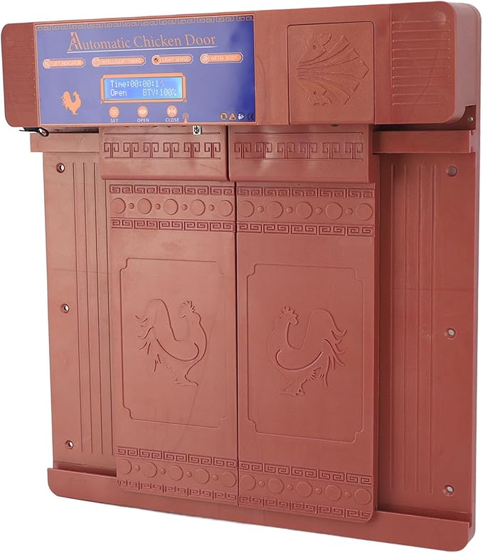 Solar Automatic Chicken Coop Door, Double Open Type Remote Control Timing Poultry Door, Light Sensing Solar Powered Chicken Coop Opener with Anti Pinch Safety for Duck Goose Farm, (Antique Bronze)