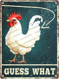 Rustic Chicken Farm Chicken Coop Metal Tin Signs Guess What Chicken Metal Poster Home Garden Farmhouse Restaurant Garage Vintage Aluminium Sign Art Wall Decor 16x12 Inch
