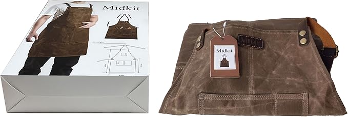 Midkit One Size Fits Utility Apron Adjustable Cross-Back Straps Multi-Use Portable Waxed Canvas Aprons With 5 Tool Pockets