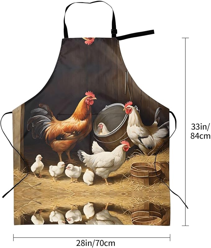 Farm Chickens Waterproof Apron For Adults With Two Large Pockets,Adjustable Neck And Waist Ties,Full-Length Bib Design-Polyester Fabric