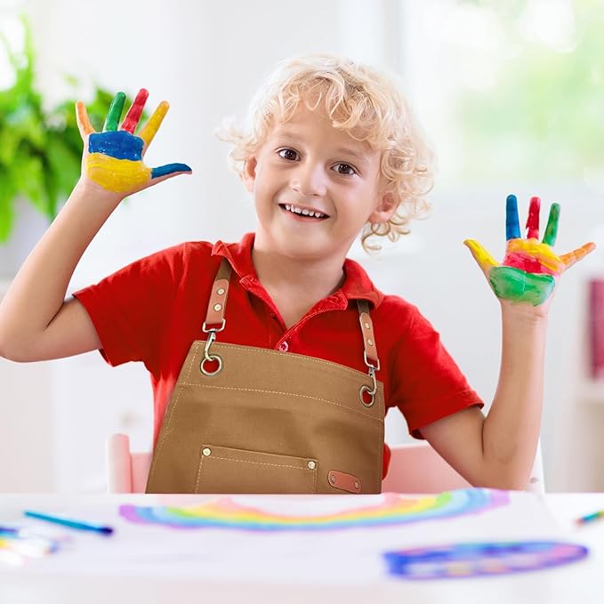 Unisex Aprons with Large Pockets,Cotton Canvas Cross Back Heavy Duty Adjustable Work Apron,Size Kids to Adult