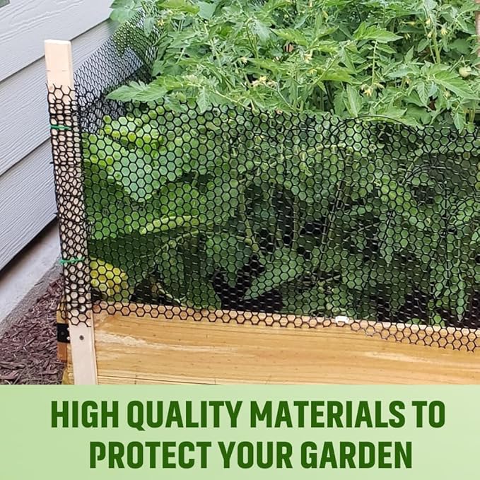 15.7IN x 59FT Plastic Wire Mesh Fence,Plastic Chicken Wire Mesh Fencin with 200pcs Twist Ties,Black Netting Snake Barrier for Poultry, Dogs,Rabbit Gardening Plant Protectors