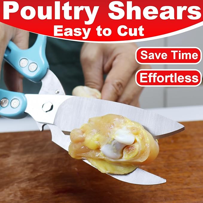 Heavy Duty Poultry Shears Scissors,Kitchen Shears for food Heavy Duty,Kitchen Scissors All Purpose,Chicken,Fish,Meat,Easily Separable for Thorough Cleaning,Dishwasher Safe（BLUE）