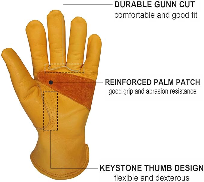 (Large (3 Pair)) Leather Work Gloves for Gardening/Cutting/Construction/Motorcycle/Farm, Men & Women, Cowhide Work Gloves