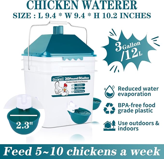 Chicken Feeder and Waterer Set,Anti-Roost Chicken Feeder and Automatic Chicken Waterer for Chickens, Ducks, Pigeons and Quail