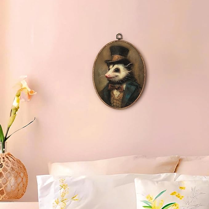 Hxlac Vintage Opossum Oval Wall Art Framed, Dark Moody Opossum Oval Wall Decor, Rustic Farm Animal Hanging Canvas Prints Wall Sculptures for Home Living Room Bedroom Decor, 8.5x11.5 Inch