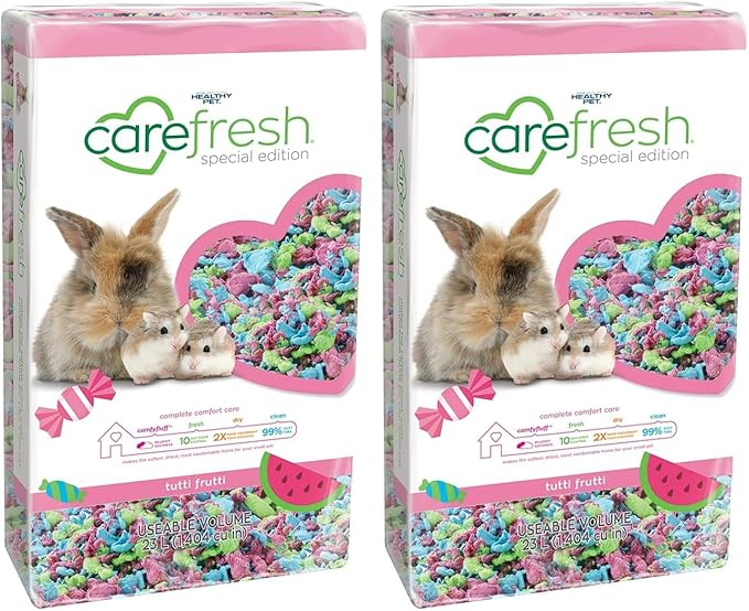 Carefresh 99% Dust-Free Tutti Frutti Natural Paper Small Pet Bedding with Odor Control, 23 L (Pack of 2)