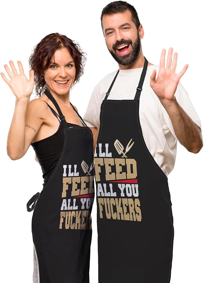 Barista Apron for Men Ill Feed All You Fuckers Cute Aprons for Women for Kitchen Cooking Restaurant BBQ Painting Crafting Gardening 27” (W) x 31” (H), Waterproof Aprons