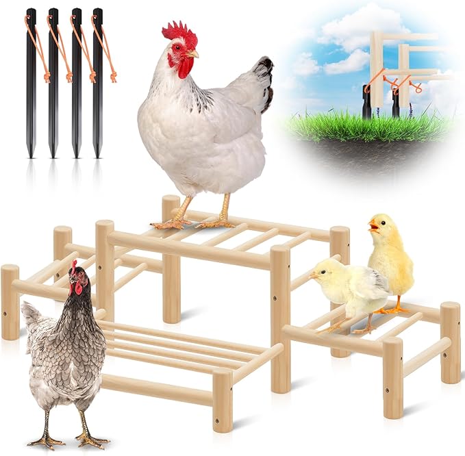 Leinuosen 4 Ladder Large Chicken Perch Ladder for Coop & Brooder Pine Wood Chick Roosting Bars with 4 Black Camping Nails, Poultry Jungle Gym Accessories