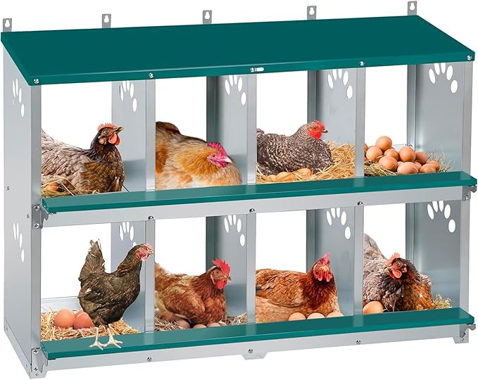 Chicken Nesting Box, 8 Compartment Metal Nesting Box, Wall Mountable Nesting Boxes for Chicken, 42.5" L x 13.0" W x 25.0" H, Green