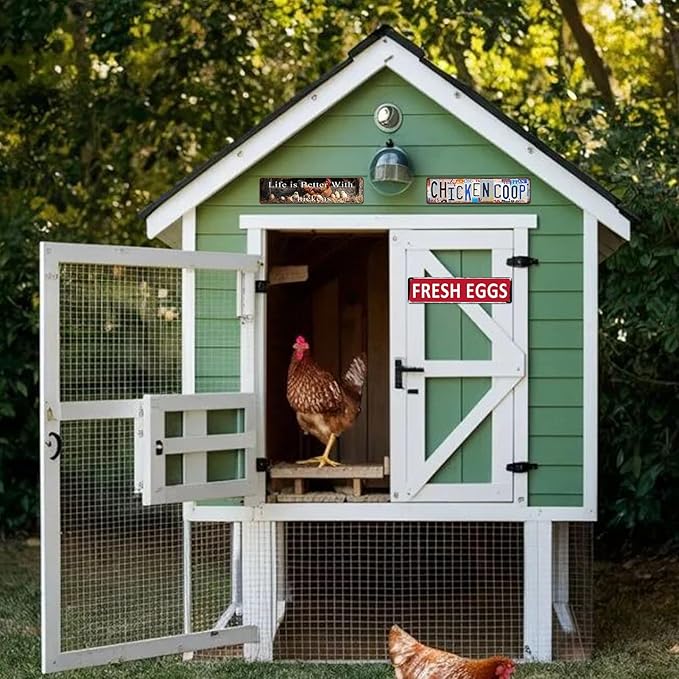 Chicken Coop Metal Tin Sign Kitchen Wall Art Decor Door Hanging Farm Signs Life Is Better With Chickens Sign Chicken Coop Accessories Garden Tin Sign Chickens Decorations For Home 4x16 Inch