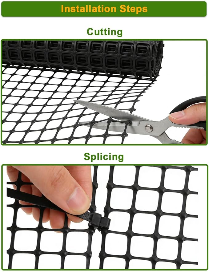 Plastic Chicken Wire Mesh Fence Roll - Black 16IN * 10FT Multi-Use Garden & Poultry Netting, Animal Barrier for Pets, Plants, Patio,Balcony, Snow Fencing & Temporary Indoor and Outdoor Use