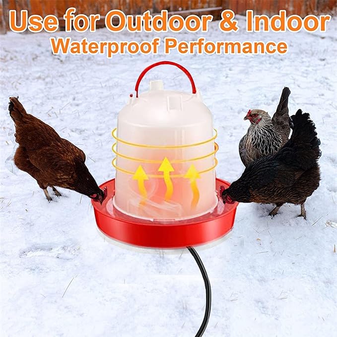 Heated Chicken Waterer, Thermostatically Controlled Heated 6L Outdoor Hanging Heated Poultry Waterer, Chicken Water Heater for Winter Chickens Duck Goose Turkey Coop (red_1pc, 11.02inch)