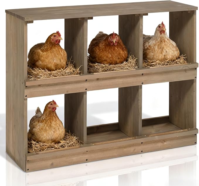 VINGLI Chicken Nesting Boxes, Wooden Nesting Boxes for Chickens, Egg Nesting Box for Hens, Chicken Coop Laying Boxes (6 Compartments)