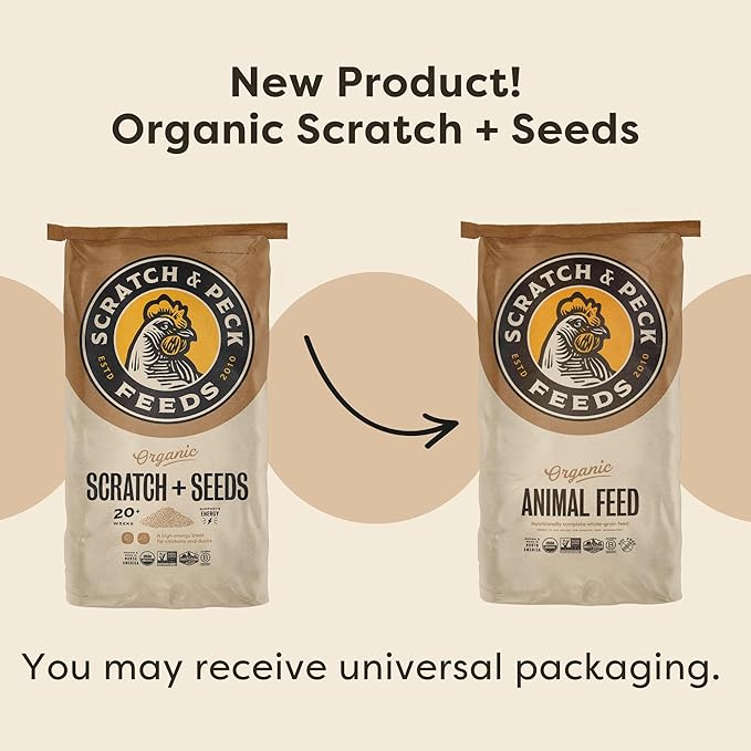 Scratch and Peck Scratch + Seeds Chicken and Duck Treat - 50 lbs Bag - 11% Protein, Certified Organic and Non-GMO Project Verified Chicken Food