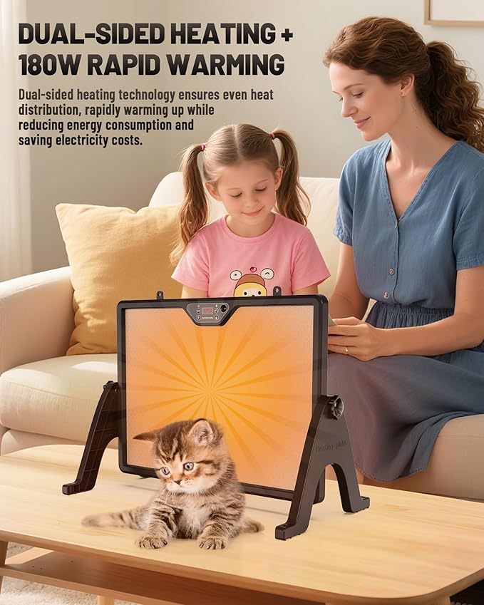 Dual-Sided Chicken Coop Heater for Winter, 180W Adjustable Temperature with Digital Display Panel, 360° Adjustable Angle, Timer & Cycle Mode, Built-in Light, 16 x 12 Inch Heat Plate for Chicken Coop
