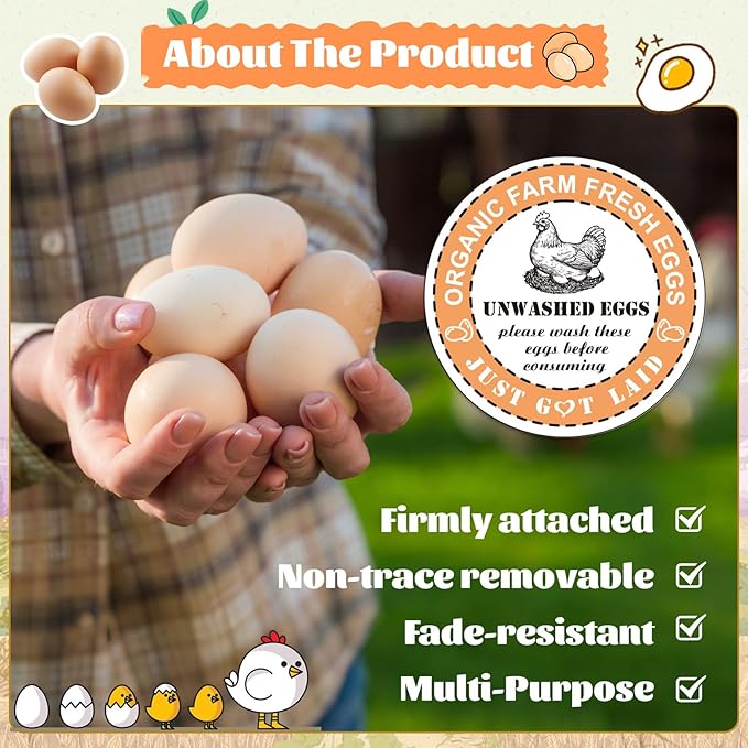800PCS Unwashed Farm Fresh Egg Carton Stickers,2 inch Round Colorful Eggs just got Laid Carton Labels,self Adhesive roll Packaging Stickers for Farm Stand Supplies and Small Business