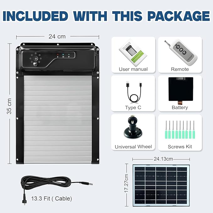 Waterproof Automatic Chicken Coop Door with Camera, Remote - Solar Chicken Coop Door Battery Powered with Night Vision Motion Sensor - Predator Protected Safety Mechanism Automatic Gate Opener