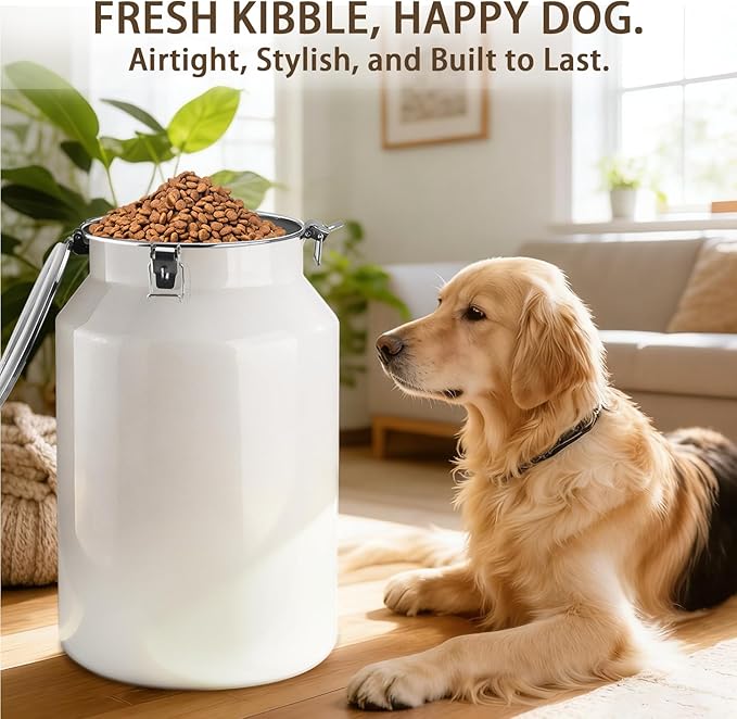 Dog-Cat Food Storage Container 45 lb/48 Qt, Large Stainless Steel Pet Food Bin with Airtight Lid & Scoop Included, Durable 304 Metal Storage for Dogs & Cats