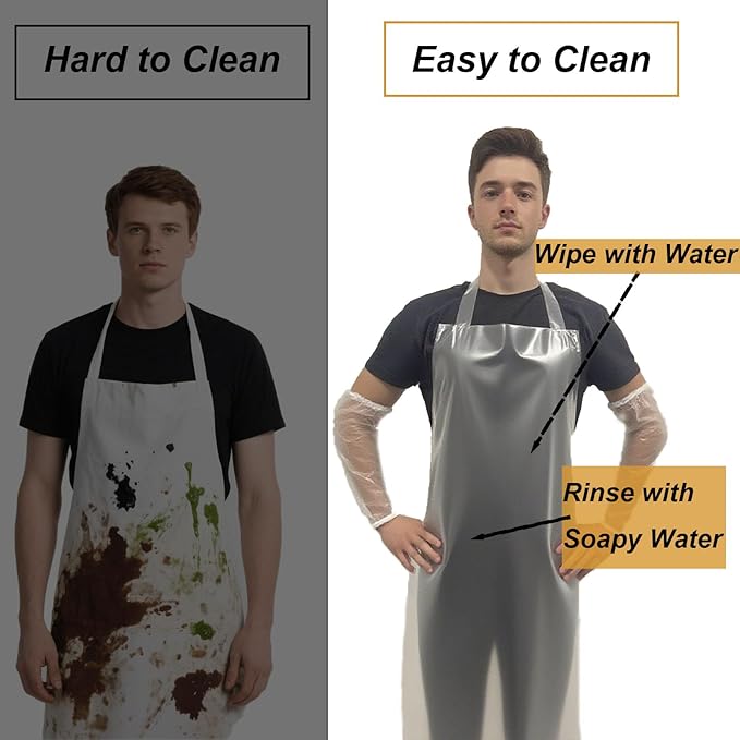 ELEBOX Waterproof Oil Proof Bib Apron Utility Apron Chemical Resistant Apron with Sleeve Work Apron Ultra Lightweight