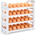 4 Tier Wooden Egg Holder for Countertop, Stackable Fresh Egg Storage Farmhouse Collecting Rack for Gathering Kitchen Organizer Duck Eggs Display, Stackable with 72 Eggs (White,Pine)