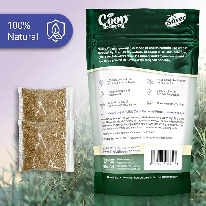 Little Coop Recouper | a New Generation Of Urban Chicken Coop Deodorizer | Unique Slow Release Formula | Natural Fresh Scent | Up to 15 Weeks Supply | 4x0.5oz (Rosemary & Thyme)