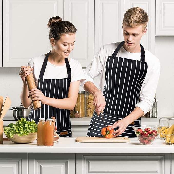 ATROPOS 2 Pieces Aprons for Women with Pockets, Aprons for Men, Womens Kitchen Apron, Cooking Apron Adjustable Bib Chef Apron(Unisex)