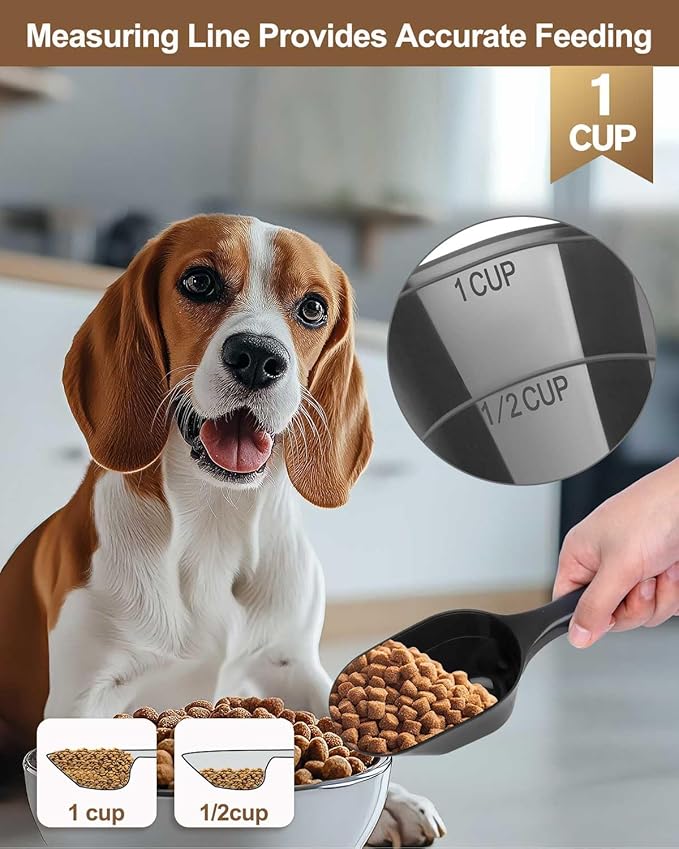 2 PACK Dog Food Scoop,1 Cup Capacity Pet Food Scoop With Measuring Lines For Dog, Puppy and Cat (Black)