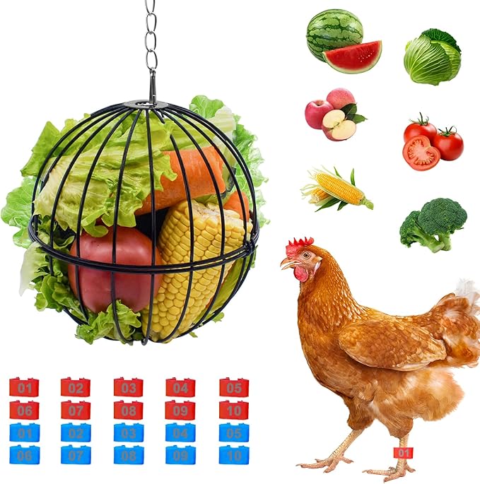 Hanging Chicken Feeder,7.1 Inch Large Sturdy Chicken Vegetable Hanging Feeder,Hanging Chicken Veggie Treat Ball,Chicken Treat Holder.