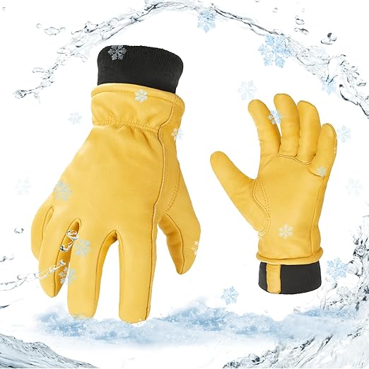 Vgo... 1 Pair 0℃/32℉ Goat Leather Outdoor Glove,Winter Warm Gloves,Cold Weather Driving Gloves,Windproof (Size L, Gold, GA2152F)