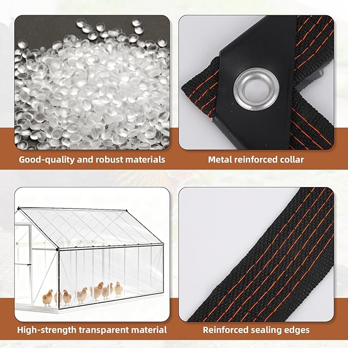 2pcs Chicken Coop Cover, 3.5x2m/11.48x6.56 Feet Waterproof Clear Tarp for Chicken Coop Run Cover with 30 Cable Ties Heavy Duty PVC Pheasantry Runway Wrap for Outdoor Winter Farm