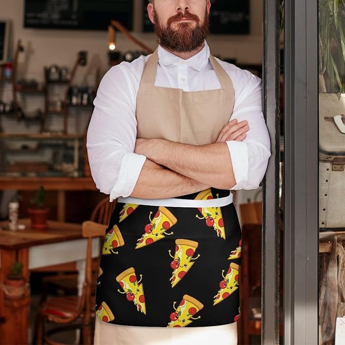 Unisex Chef Waiter Apron Waist Half Short Serving Aprons with 3 Pockets
