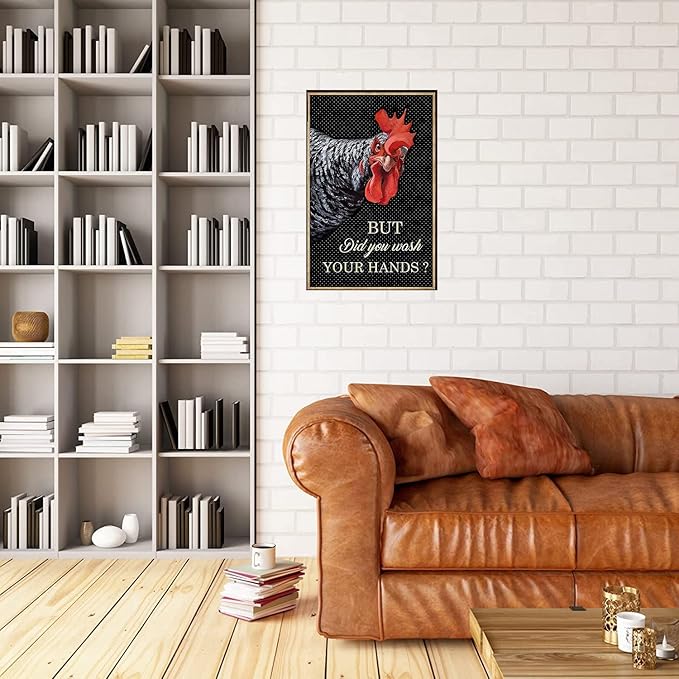 Flyhaw Funny Chicken Coop Metal Tin Sign But Did You Wash Your Hands Ranch Retro Rooster Signs Garage Kitchen Wall Plaque Home Wall Decor Farm Club Iron Painting Poster 8x12 Inch