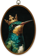 WULQYING Vintage Hummingbird Wall Art Decor, Moody Dark Academia Bird Oval Framed Canvas Art Prints, Emerald Green Bird Lover Gift Wall Hanging Decor for Home Bedroom Living Room, 8.6x11.4 Inches