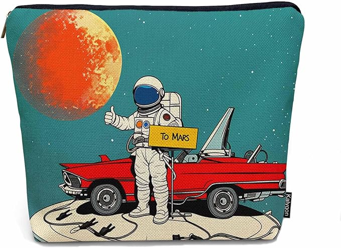Women Makeup Organizer Bag Astronaut Cosmos Galaxy Space Astronaut Spaceship Flax Cosmetic Bag Makeup Bags Toiletry Bag Accessories Organizer Travel Bags For Home Bathroom Office Hotel Gym