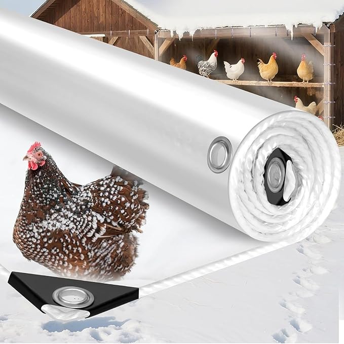 Chicken Coop Cover, 2x3m Transparent PVC Windproof Water Proof Winter Protection Cover with 14 Elastic Straps and 10m Rope, for Porch Fences Courtyards Roofs Carports