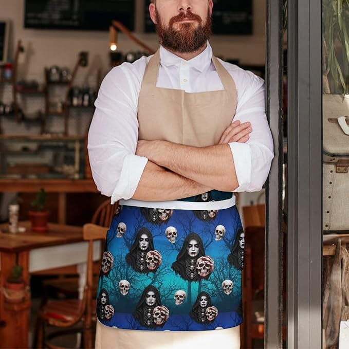 Unisex Chef Waiter Apron Waist Half Short Serving Aprons with 3 Pockets