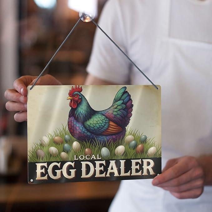 Local Egg Dealer Funny Chicken Coop Sign Farm Fresh Eggs Aluminum Sign Humorous Poultry Farm Decor Gift for Chicken Lovers Rustic Metal Sign 8x12 Inches Style-04