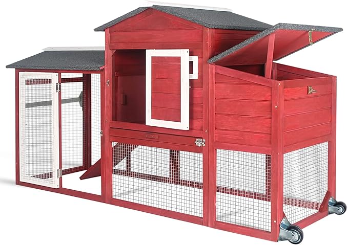 PetsCosset Chicken Coop Backyard Chicken House - Wooden Tractor Poultry House for Outdoor, with Chicken Nesting Box, Wheels, Waterproof Roof, Pull Out Tray