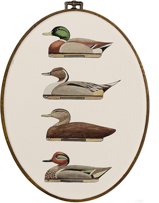 dvhdajed Vintage Mallard Duck Oval Wall Art Decor,Mallard Duck Framed Canvas Art,Retro Cottagecore Ducks Decorations,Retro Ducks Hunting Oval Wall Hanging Decor for Nursery Bedroom,8.7x11.3 Inch