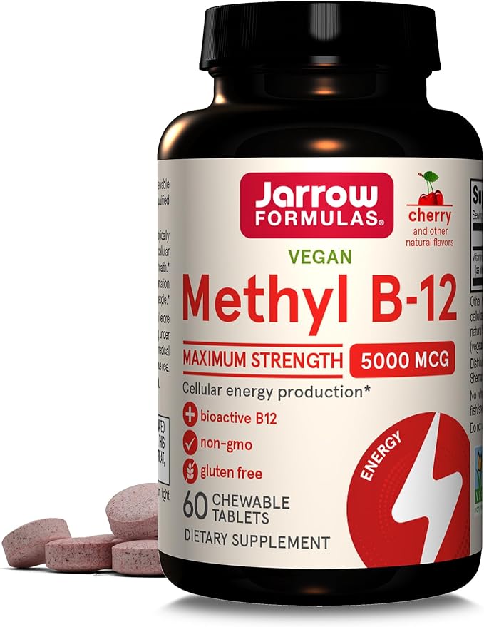 Jarrow Formulas Maximum Strength Methyl B-12 5000 mcg, Dietary Supplement Extra Strength Methyl Folate 400 mcg, Dietary Supplement for Cardiovascular
