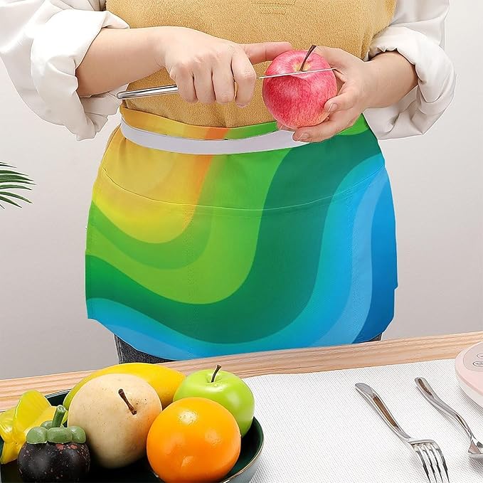 Short Aprons for Servers Unisex Chef Works Waitress Apron with 3 Pockets