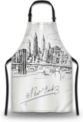 Kitchen Apron for Men New York City Skyline Baking Aprons for Women for Cooking Restaurant BBQ Painting Crafting Gardening 27” (W) x 31” (H), Waterproof Aprons