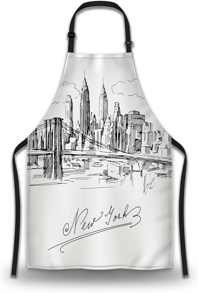Kitchen Apron for Men New York City Skyline Baking Aprons for Women for Cooking Restaurant BBQ Painting Crafting Gardening 27” (W) x 31” (H), Waterproof Aprons