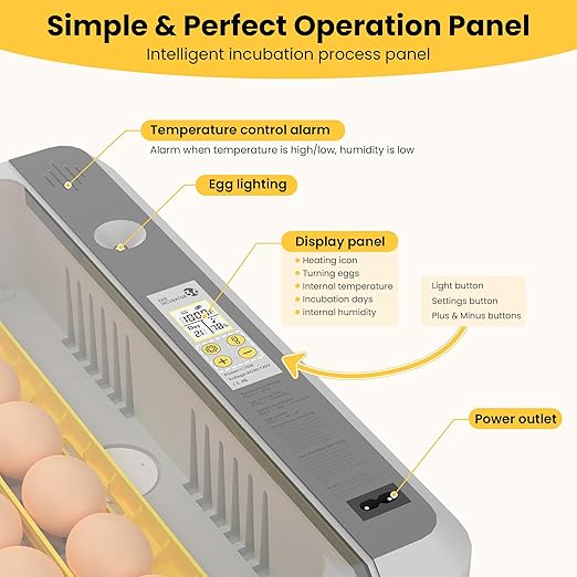 36-60 Egg Incubator with Automatic Egg Turning and Humidity Control, Adjustable Chicken Egg Incubator with Digital Display, for Hatching Eggs Include Chicken Duck Quail Eggs(Yellow)