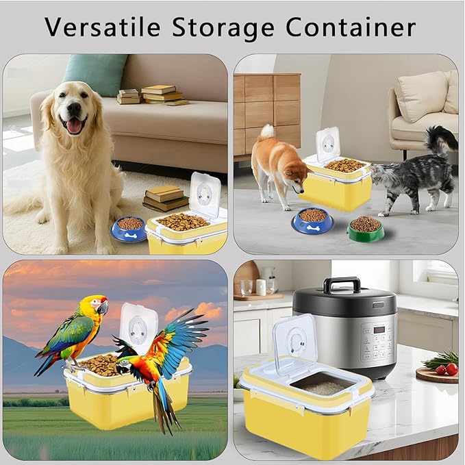 Sanbo Cat Food Storage Container Stainless Steel with Scoop, Airtight Pet Metal Food Storage Bin,Cat Food Canister,Storage Box with Date Tracker for Kitchen (Yellow, 10L)