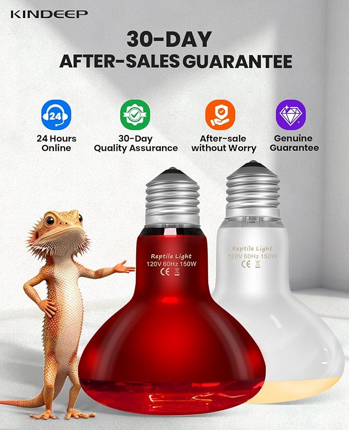 KINDEEP 150W Reptile Heat Lamp Bulbs: Reptile Day & Night Basking Spot Bulb Combo Amphibian Infrared Heat Lamp Bulb - UVA Basking Spot Daylight Heating Light Bulb for Lizard Tortoise Snake