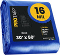 PROTARP Extra Heavy Duty 16 Mil Tarp Cover, Waterproof, UV Resistant, Rip and Tear Proof, Poly Tarpaulin with Reinforced Edges for Roof, Camping, Patio, Pool, Boat. (Blue 30′ X 50′)