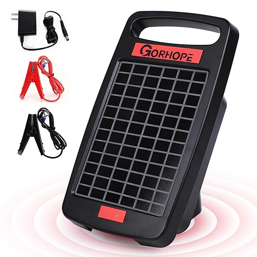 Short-Circuit Alarm 20Miles Solar Electric Fence Charger with Solar Panel,0.32J Solar Powered Fence Charger 24-Hour Protection,Easy to Set up,14-Day Continuous Protection for Livestock